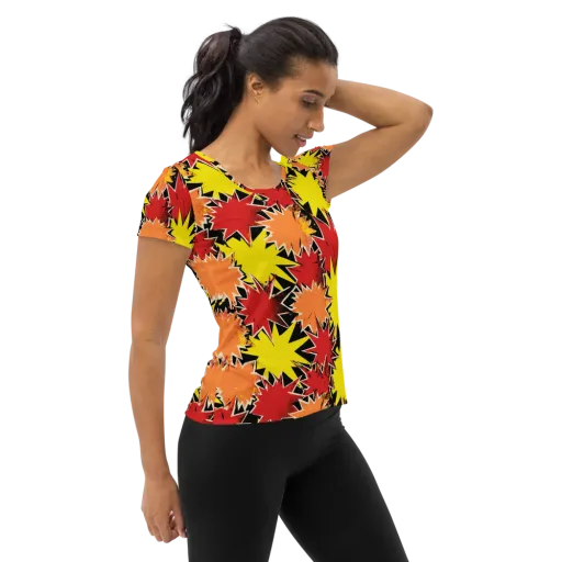 Pop Art Detonation on a Women's Athletic T-Shirt
