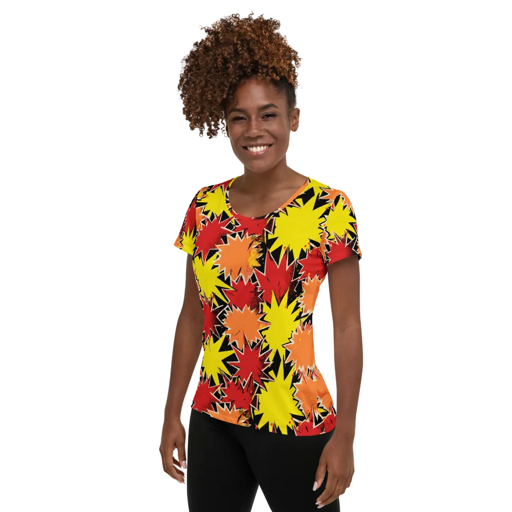 Pop Art Detonation on Women's Athletic T-Shirt — Left