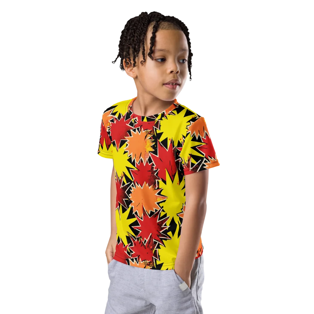 Pop Art Detonation on Kids Crew Neck T-Shirt — Left Front