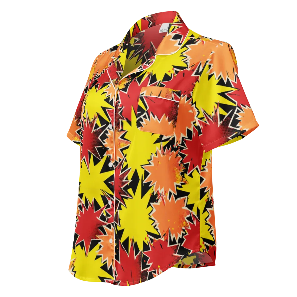 Pop Art Detonation on Women's Short Sleeve Pajama Top — Left Front