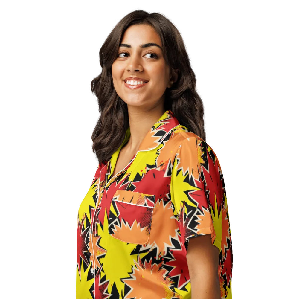 Pop Art Detonation on Women's Short Sleeve Pajama Top — Left Front