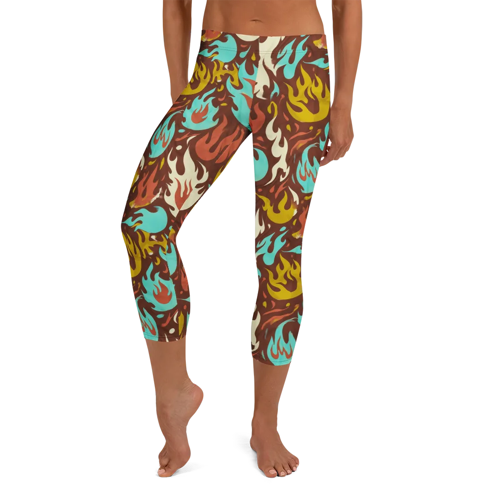 Turquoise Heat on Capri Leggings — Front