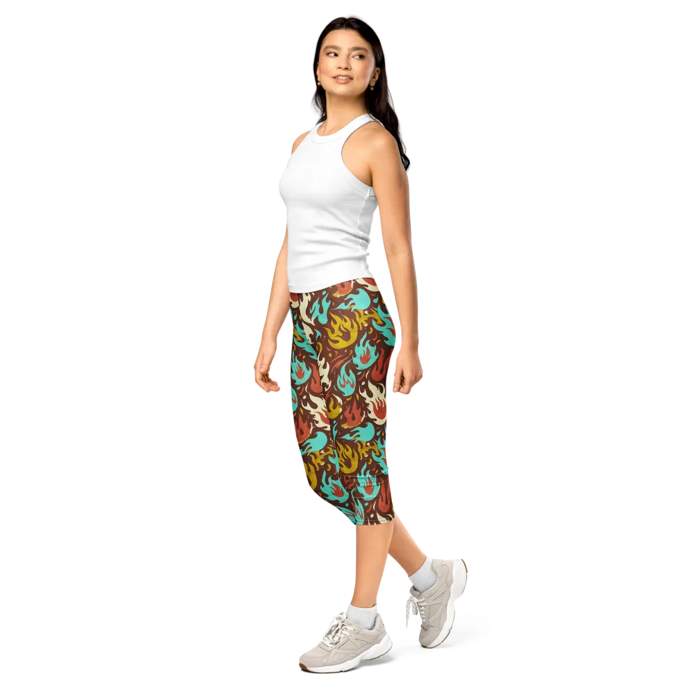 Turquoise Heat on Capri Leggings — Left Front