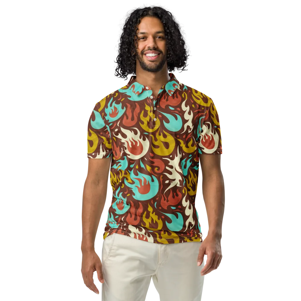 Turquoise Heat on Men's Slim Fit Polo Shirt — Front
