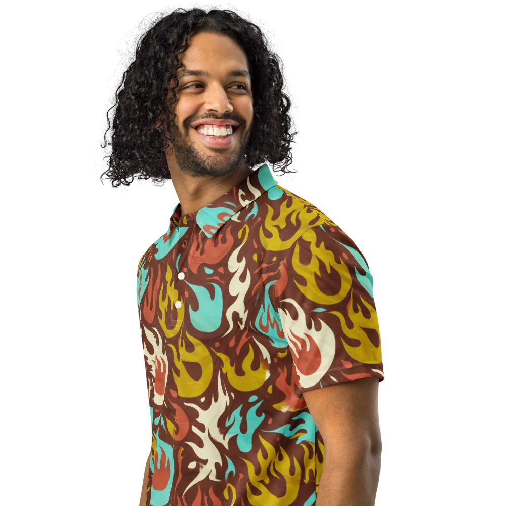 Turquoise Heat on Men's Slim Fit Polo Shirt — Left Front