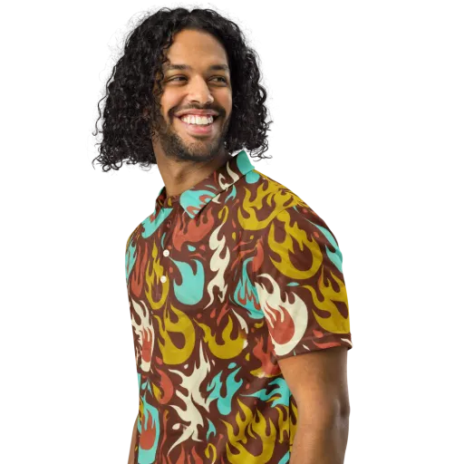Turquoise Heat on a Men's Slim Fit Polo Shirt