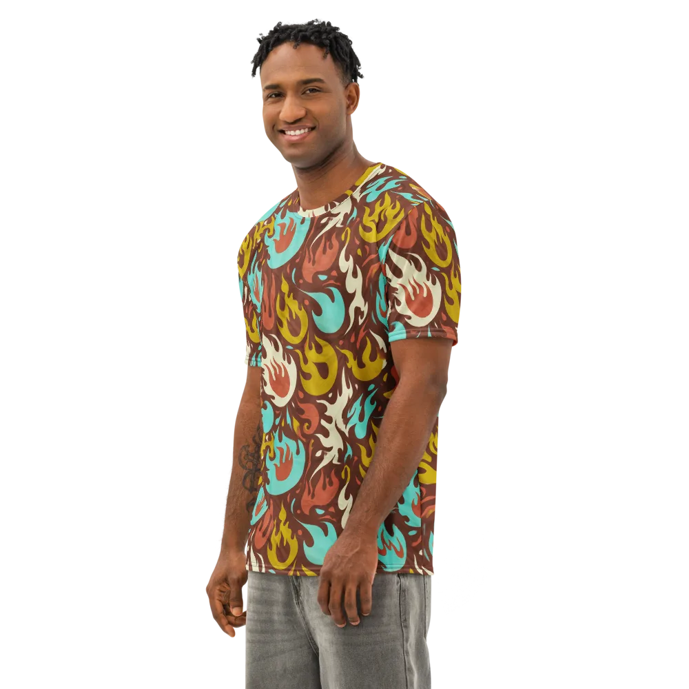Turquoise Heat on Men's Cotton Crew Neck T-Shirt — Left Front