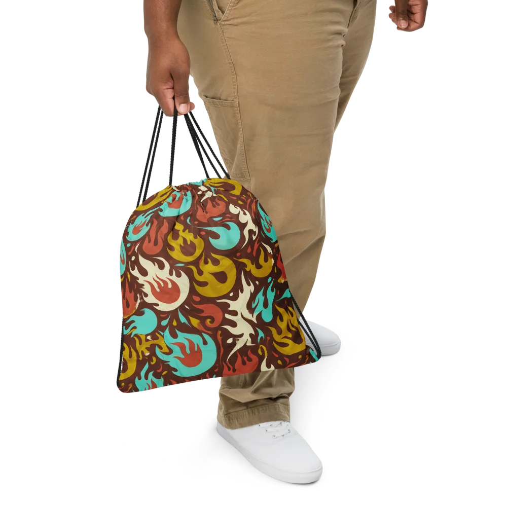 Turquoise Heat on Drawstring Bag — Front