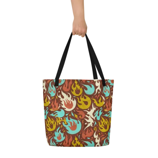 Turquoise Heat on a Large Tote Bag W/ Pocket