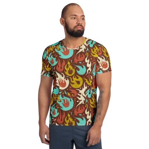 Turquoise Heat on a Men's Athletic T-Shirt