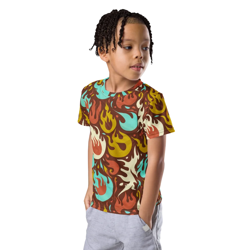 Turquoise Heat on Kids Crew Neck T-Shirt — Left Front