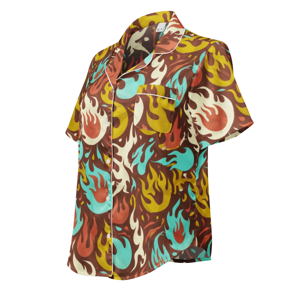Turquoise Heat on Women's Short Sleeve Pajama Top — Left Front