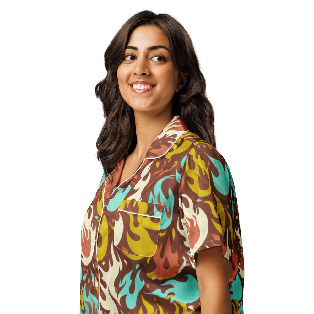 Turquoise Heat on Women's Short Sleeve Pajama Top — Left Front