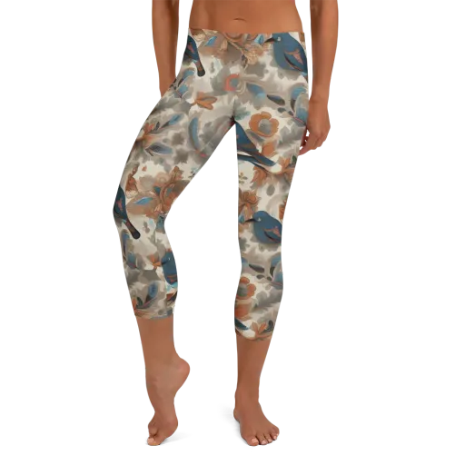Cobalt Aviary on a Capri Leggings