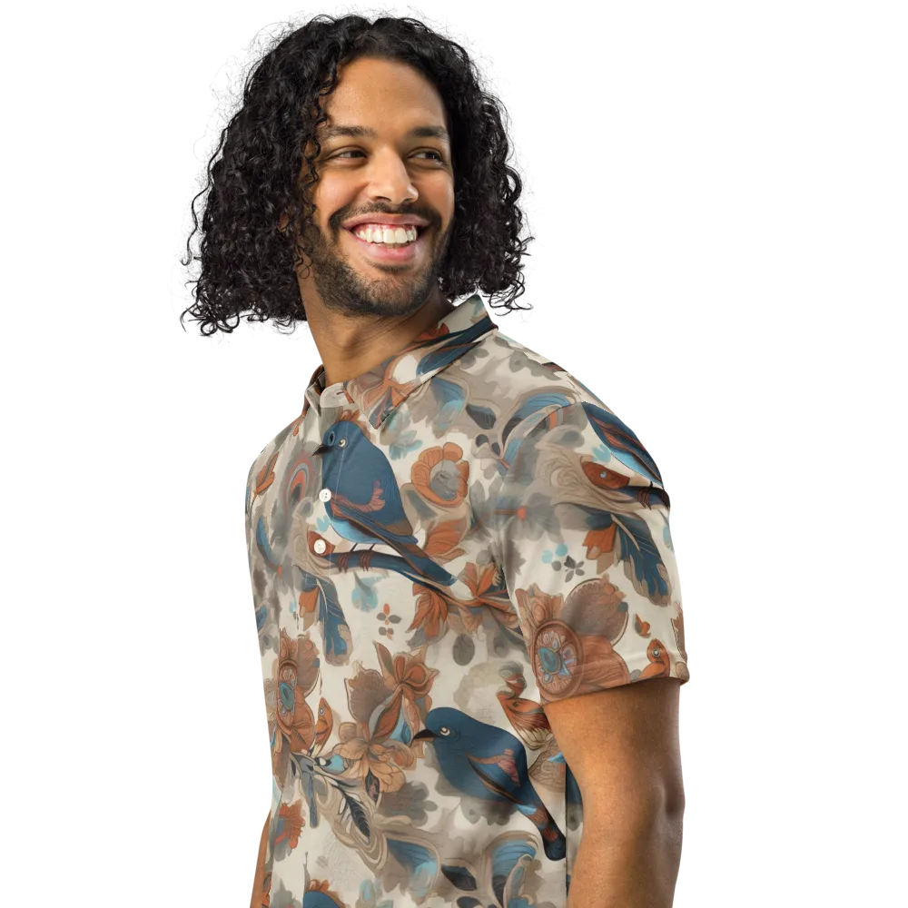 Cobalt Aviary on Men's Slim Fit Polo Shirt — Left Front