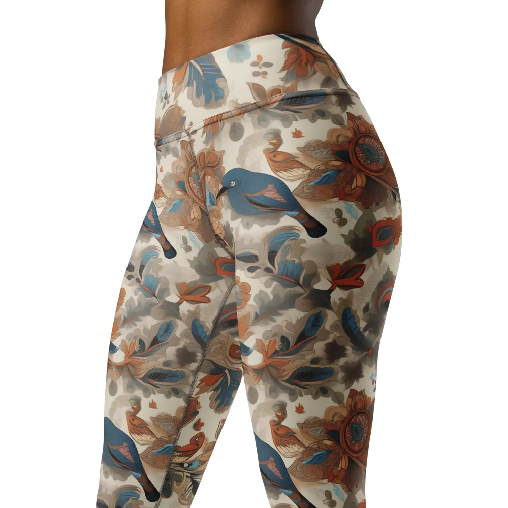 Cobalt Aviary on Yoga Leggings — Left Front