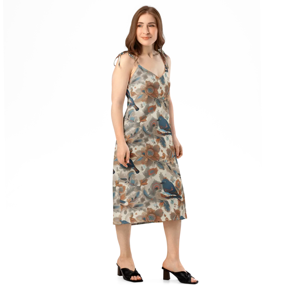Cobalt Aviary on Slip Dress — Right Front