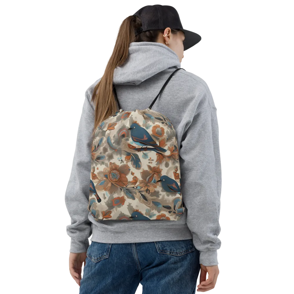 Cobalt Aviary on Drawstring Bag — Front