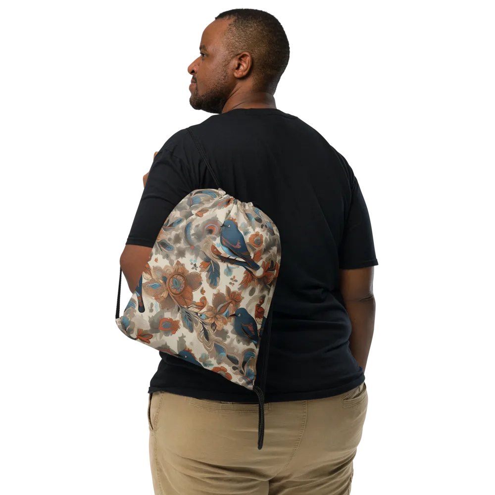 Cobalt Aviary on Drawstring Bag — Front