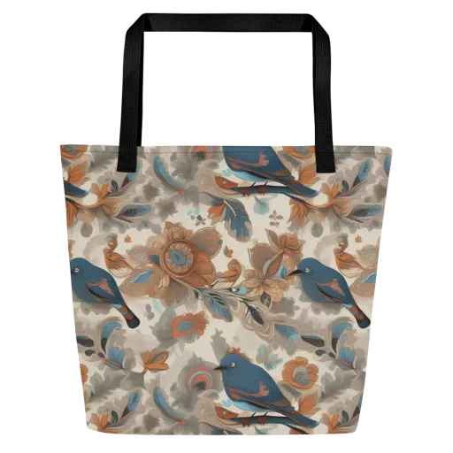 Cobalt Aviary on a Large Tote Bag W/ Pocket