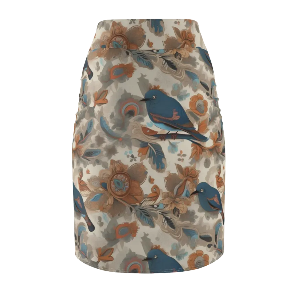 Cobalt Aviary on Pencil Skirt — Back