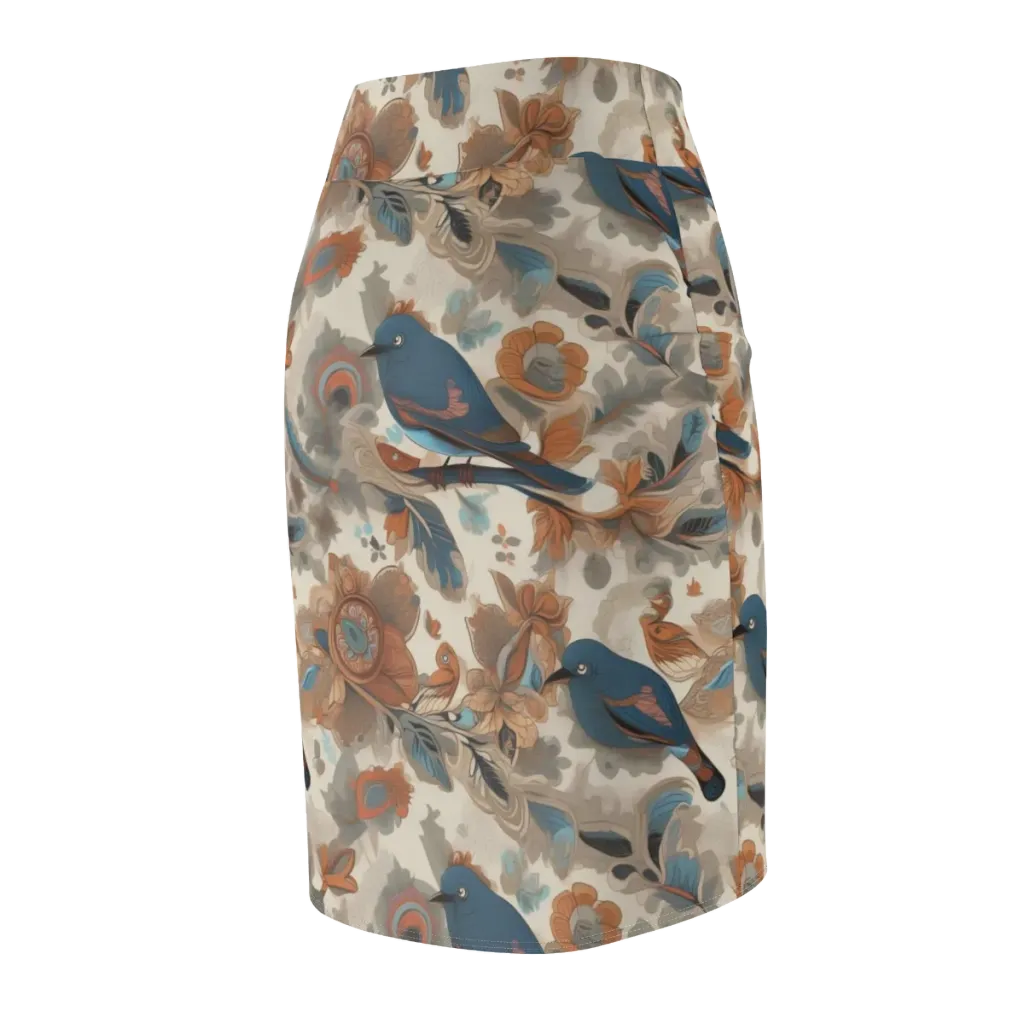 Cobalt Aviary on Pencil Skirt — Back Side