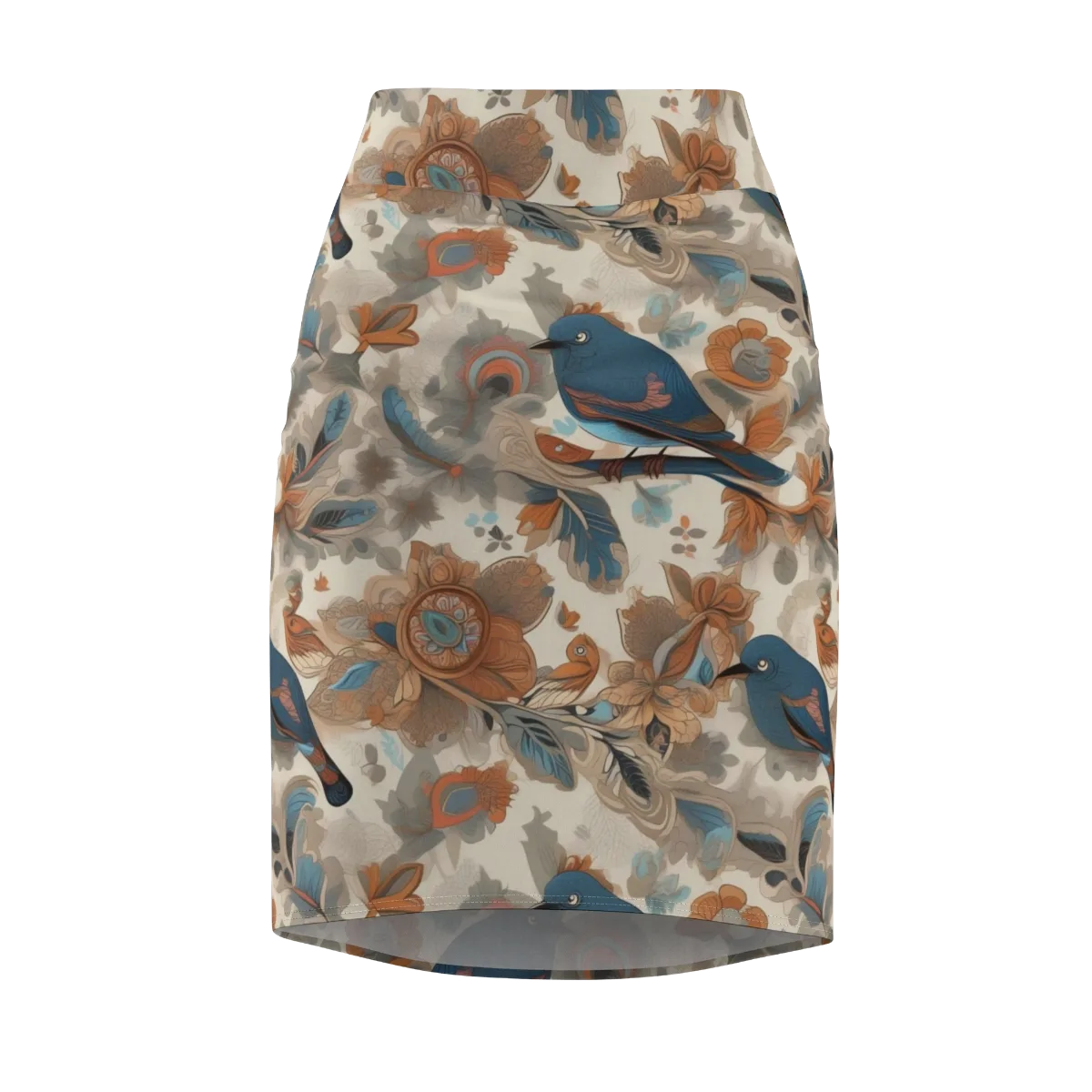 Cobalt Aviary on Pencil Skirt — Front
