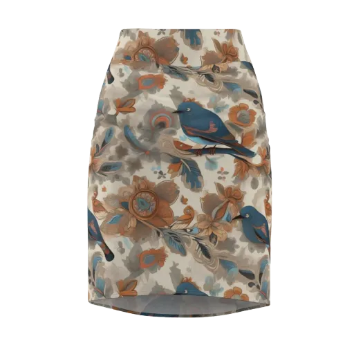 Cobalt Aviary on a Pencil Skirt