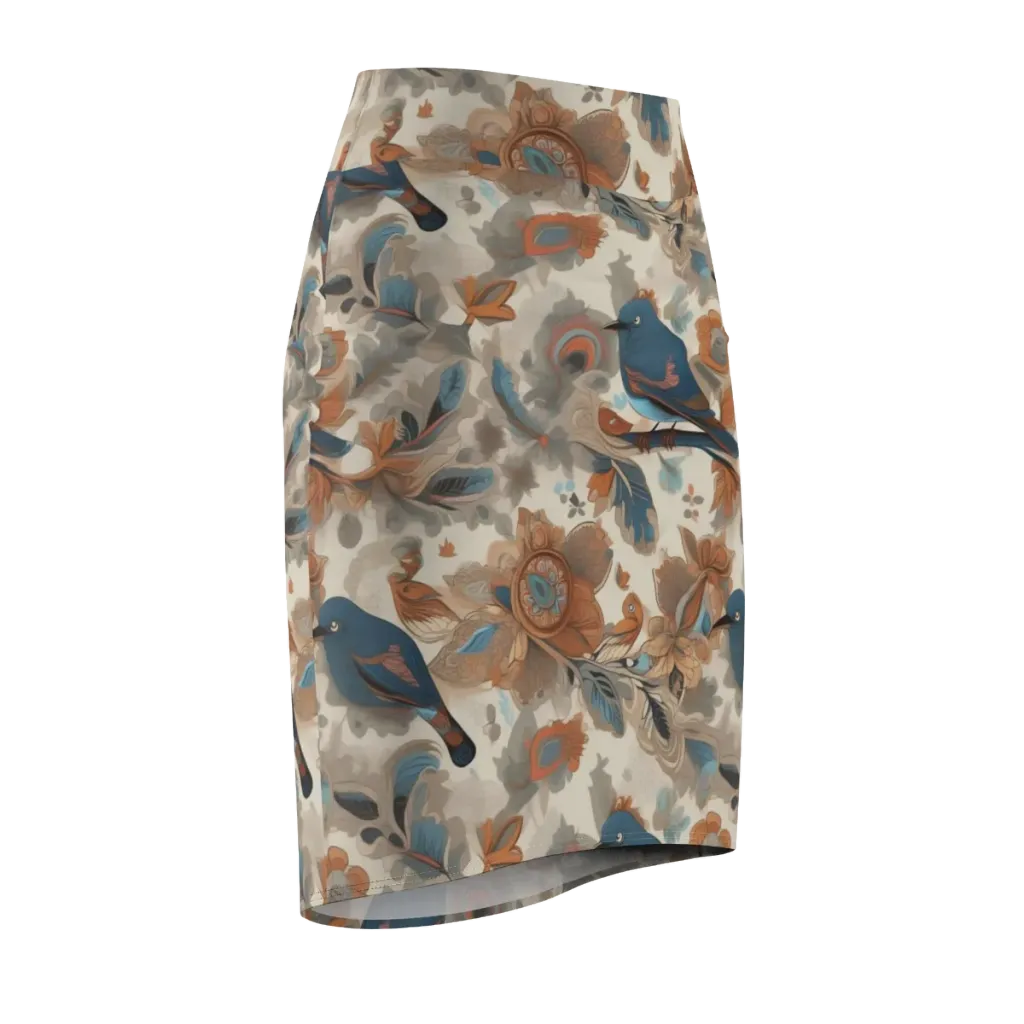 Cobalt Aviary on Pencil Skirt — Front Side