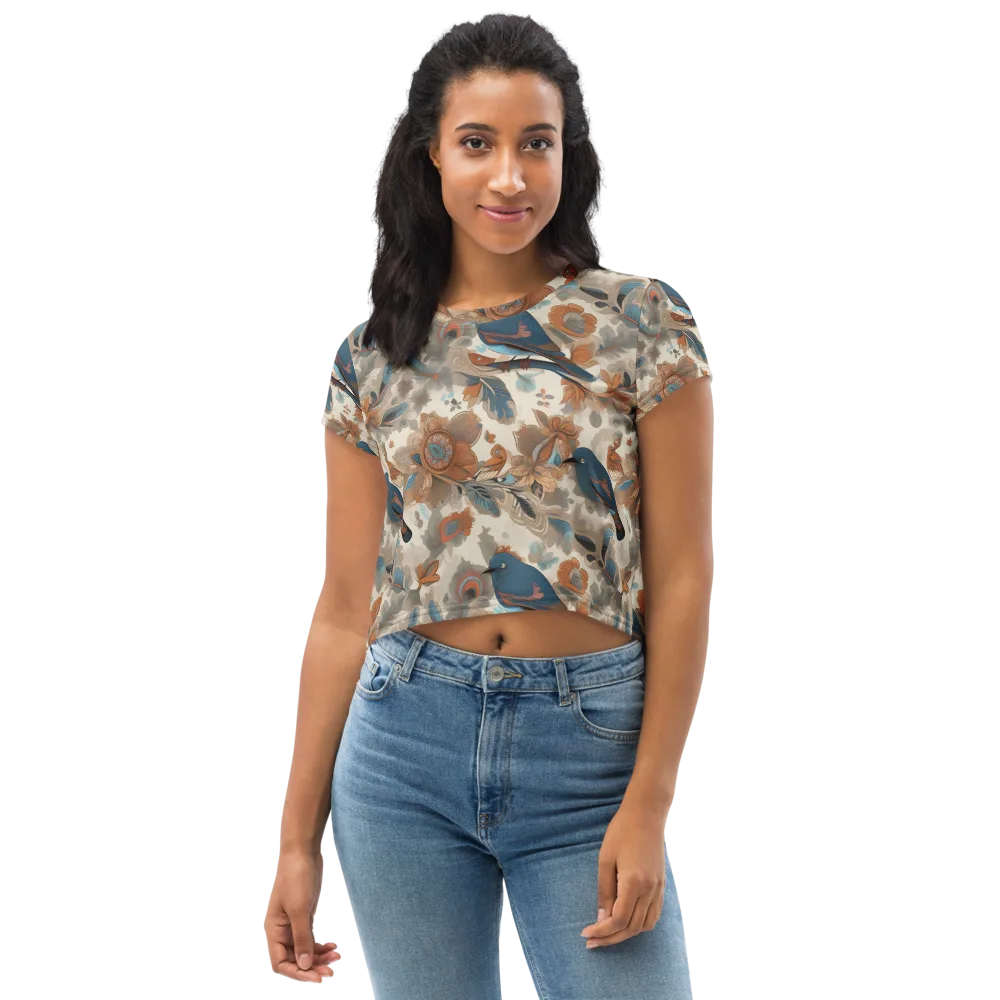 Cobalt Aviary on Crop Tee — Front