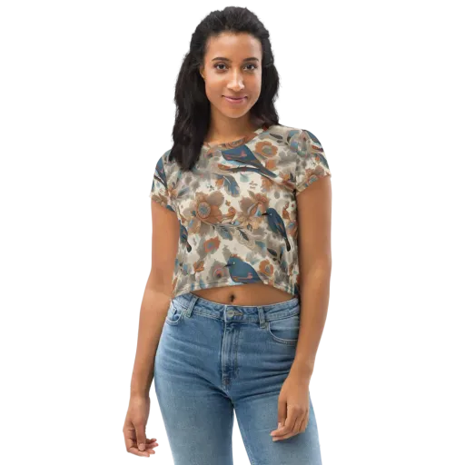 Cobalt Aviary on a Crop Tee