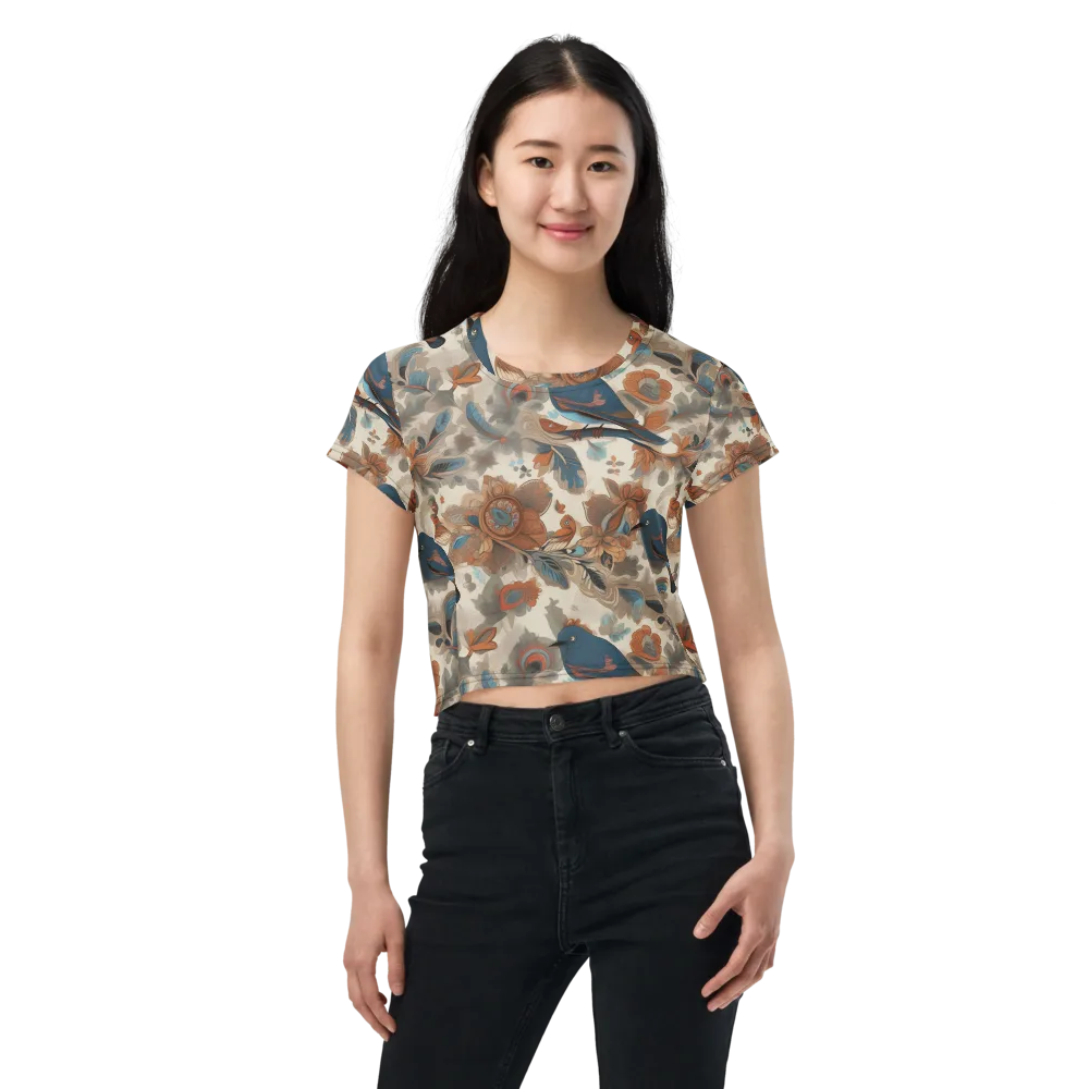 Cobalt Aviary on Crop Tee — Front