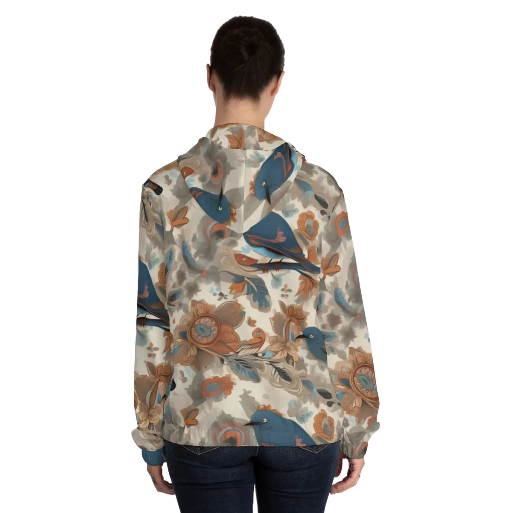 Cobalt Aviary on Women's Full-Zip Hoodie — Back On Person