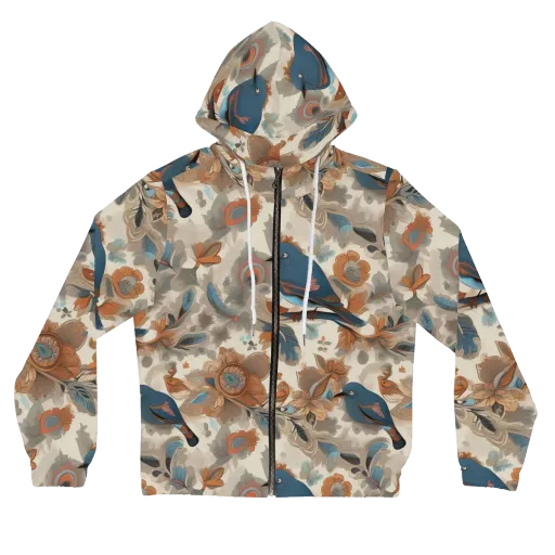 Cobalt Aviary on a Women's Full-Zip Hoodie