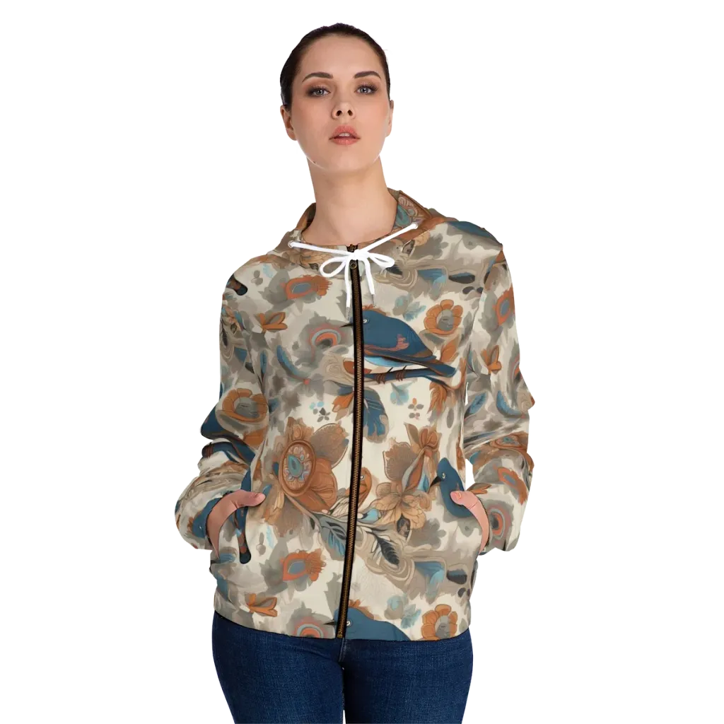 Cobalt Aviary on Women's Full-Zip Hoodie — Front On Person