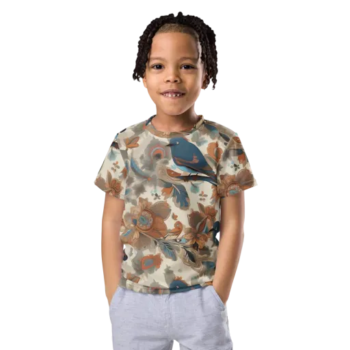 Cobalt Aviary on a Kids Crew Neck T-Shirt