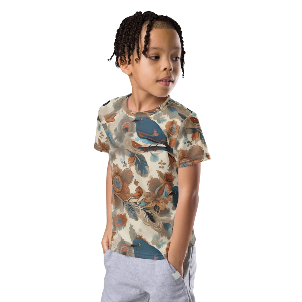 Cobalt Aviary on Kids Crew Neck T-Shirt — Left Front