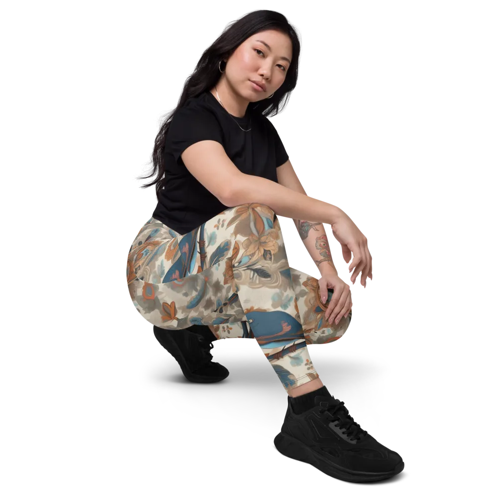 Cobalt Aviary on Leggings with Pockets — Right Front