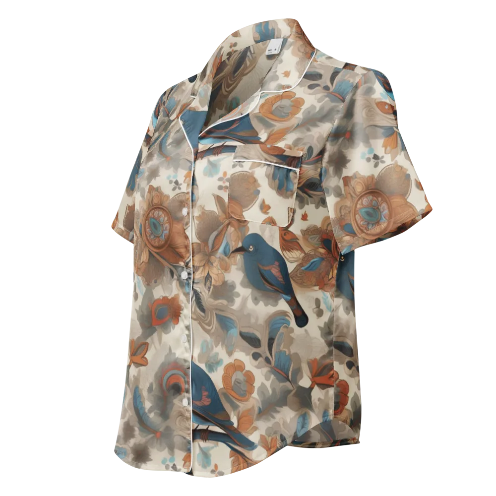 Cobalt Aviary on Women's Short Sleeve Pajama Top — Left Front
