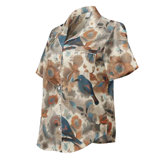 Cobalt Aviary on a Women's Short Sleeve Pajama Top