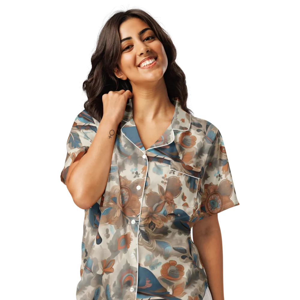 Cobalt Aviary on Women's Short Sleeve Pajama Top — Front