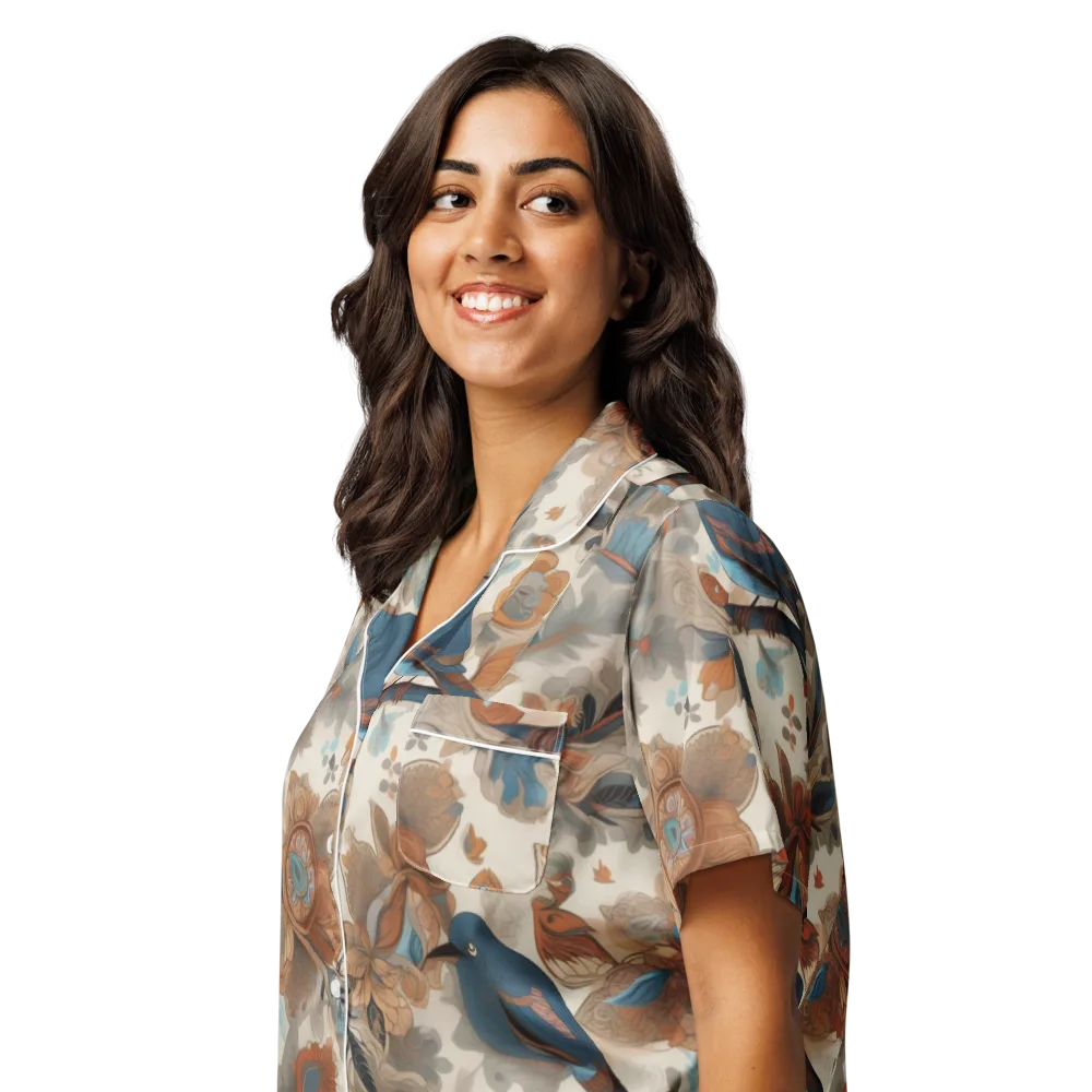Cobalt Aviary on Women's Short Sleeve Pajama Top — Left Front