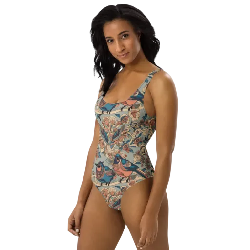 Avian Reverie on a One-Piece Swimsuit