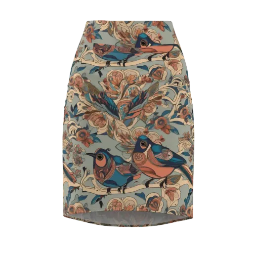 Avian Reverie on a Pencil Skirt