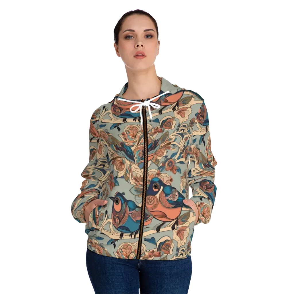 Avian Reverie on Women's Full-Zip Hoodie — Front On Person