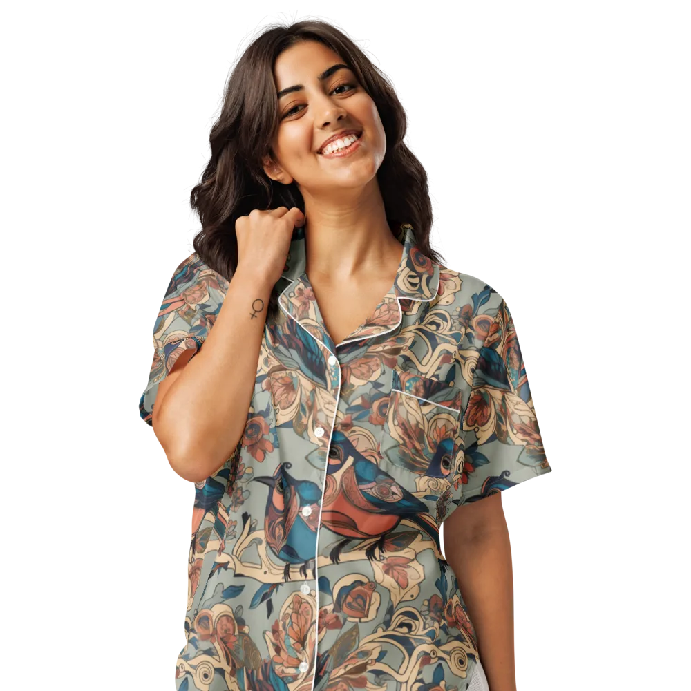 Avian Reverie on Women's Short Sleeve Pajama Top — Front