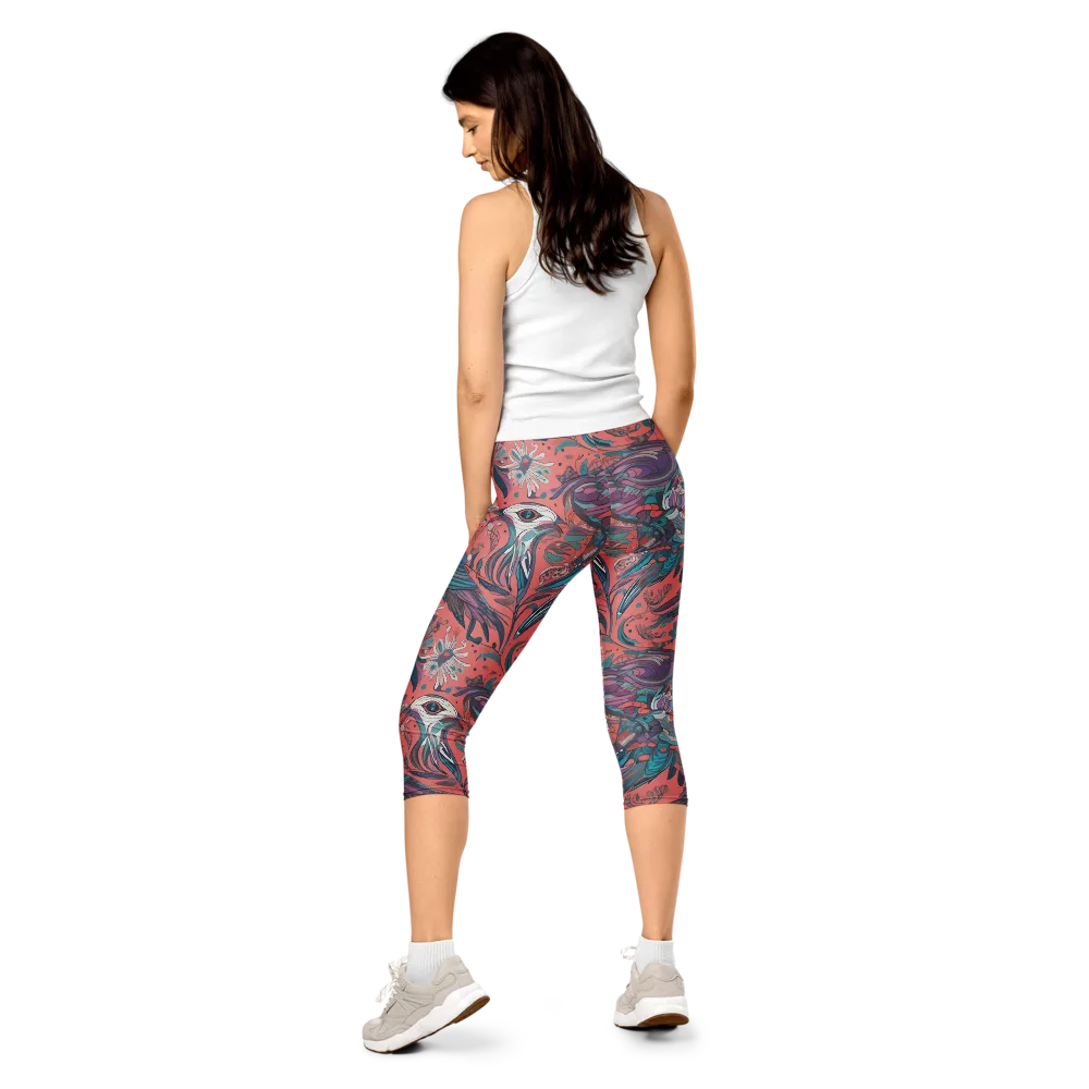 Coral Aviary on Capri Leggings — Back