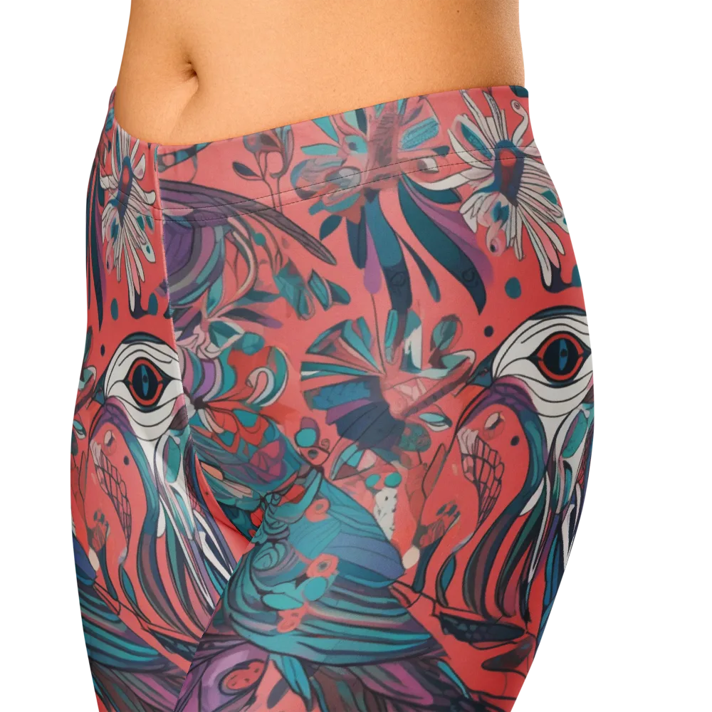Coral Aviary on Capri Leggings — Zoomed-in