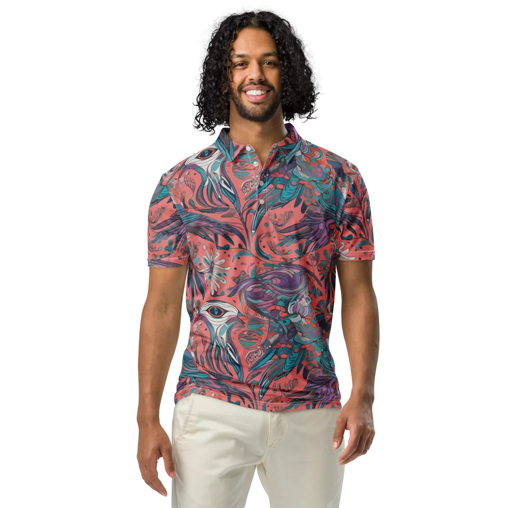 Coral Aviary on Men's Slim Fit Polo Shirt — Front