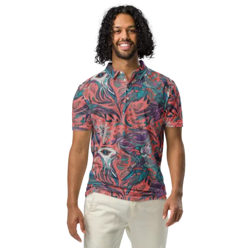 Coral Aviary on a Men's Slim Fit Polo Shirt